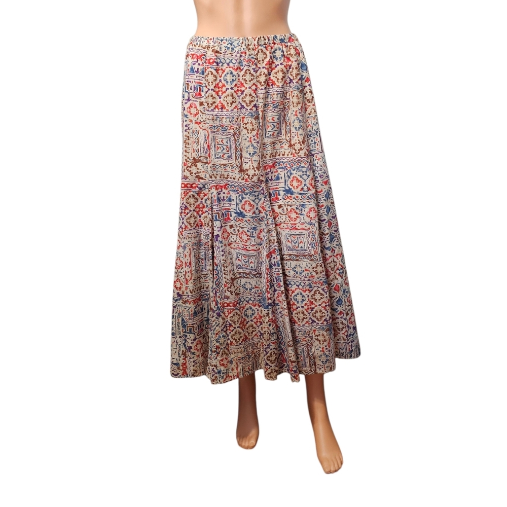 Lauren Ralph Lauren Jeans CO Boho Geometric Medallion Print Y2K Midi Skirt Sz M